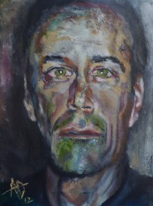 Self Portrait in Winter, Oil on Canvas 16x12", © Copyright 2012 Alan Derwin